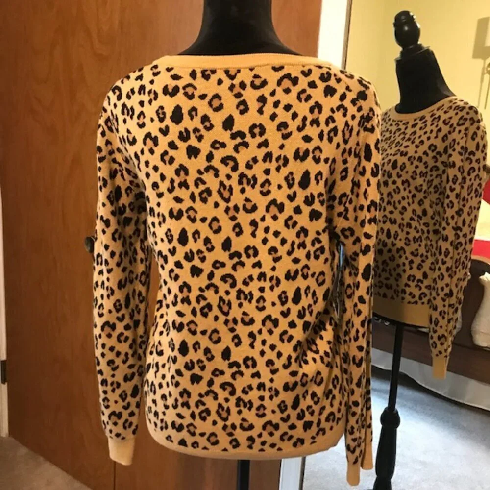 J. Crew Women's Leopard jacquard pullover sweater Khaki/Black Size XS